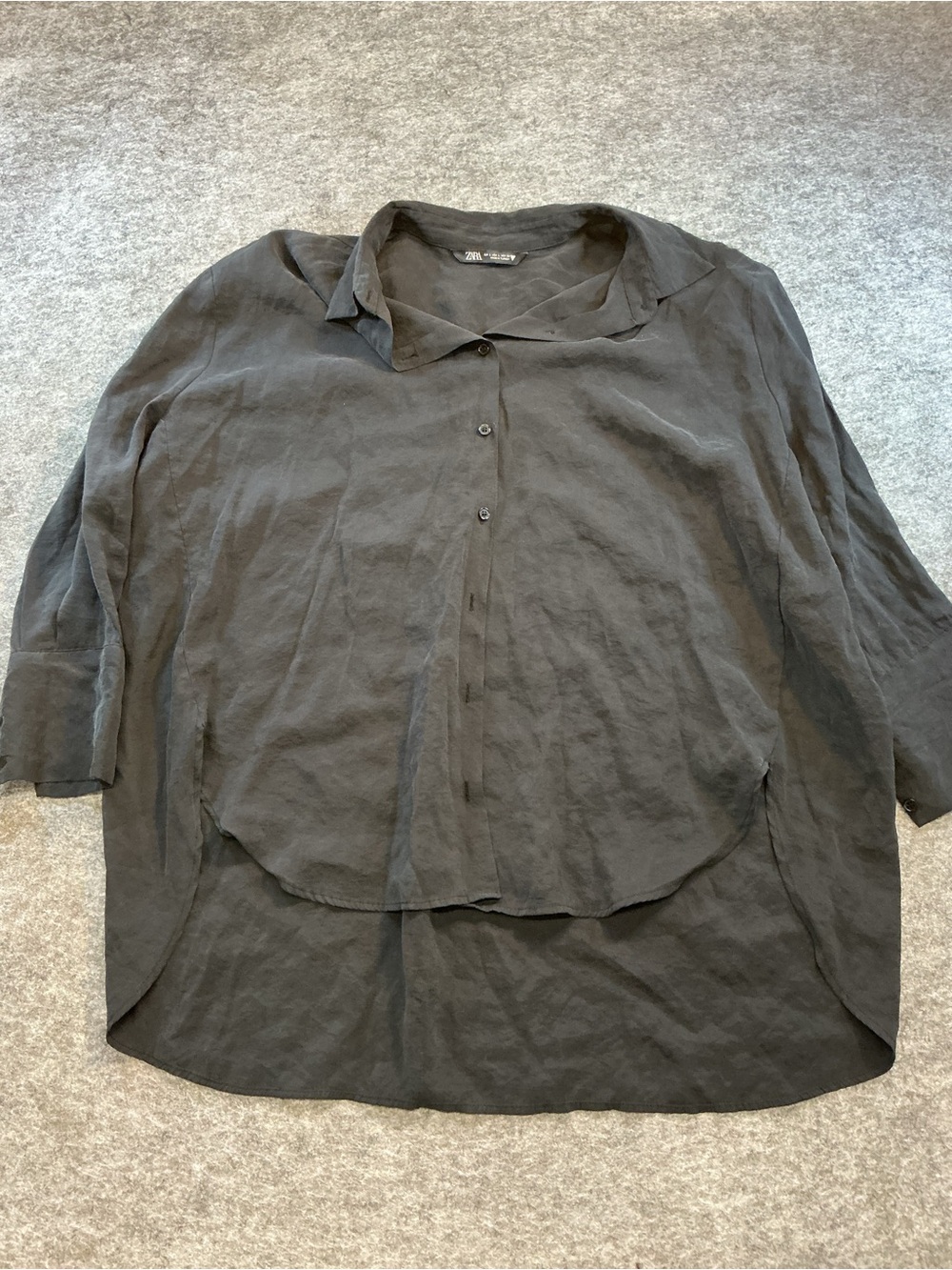 Zara Black Oversized Blouse Carreer Casual  Lightweight Button-Up Shirt Size L